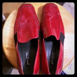 Red patent leather loafers